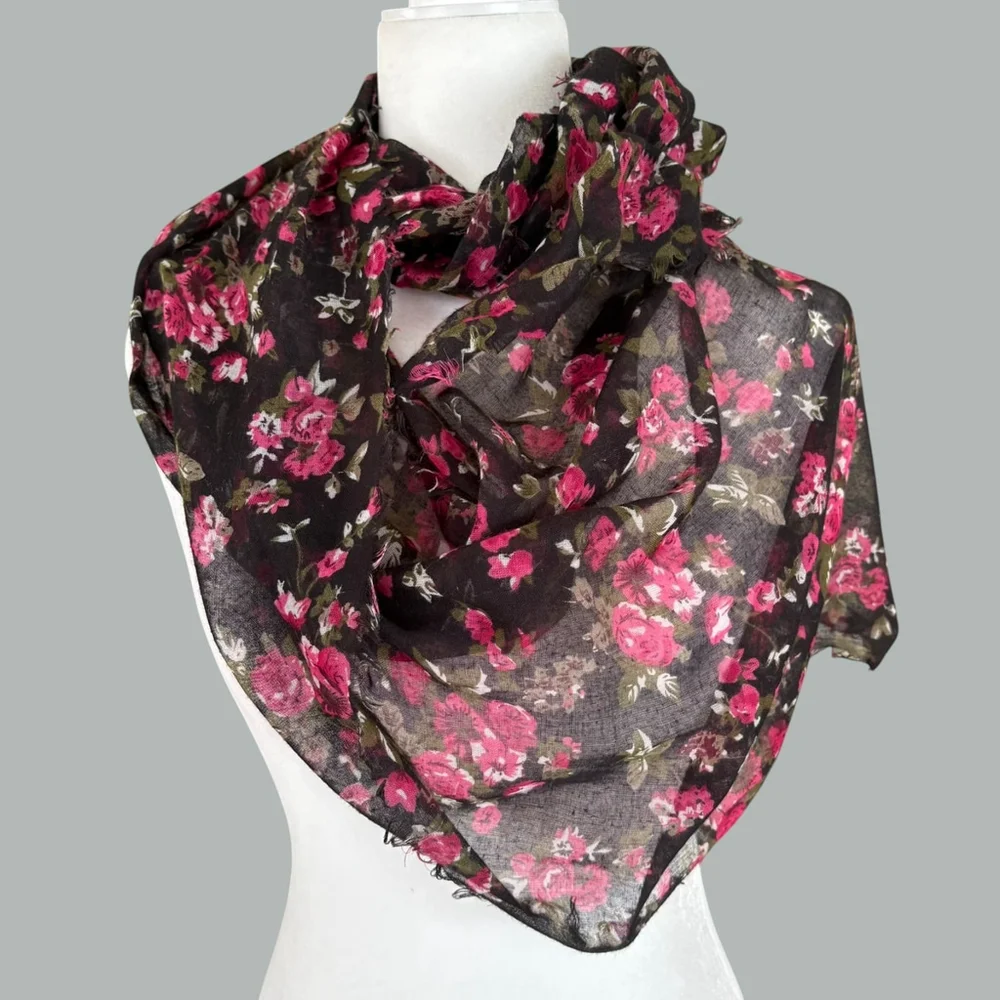 Black Pink Rose Floral Infinity Scarf